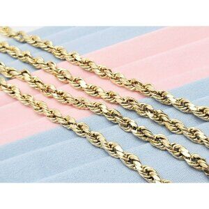 Beautiful 14K Karat Solid Yellow Gold Designer Rope Chain Necklace 27.50" Length